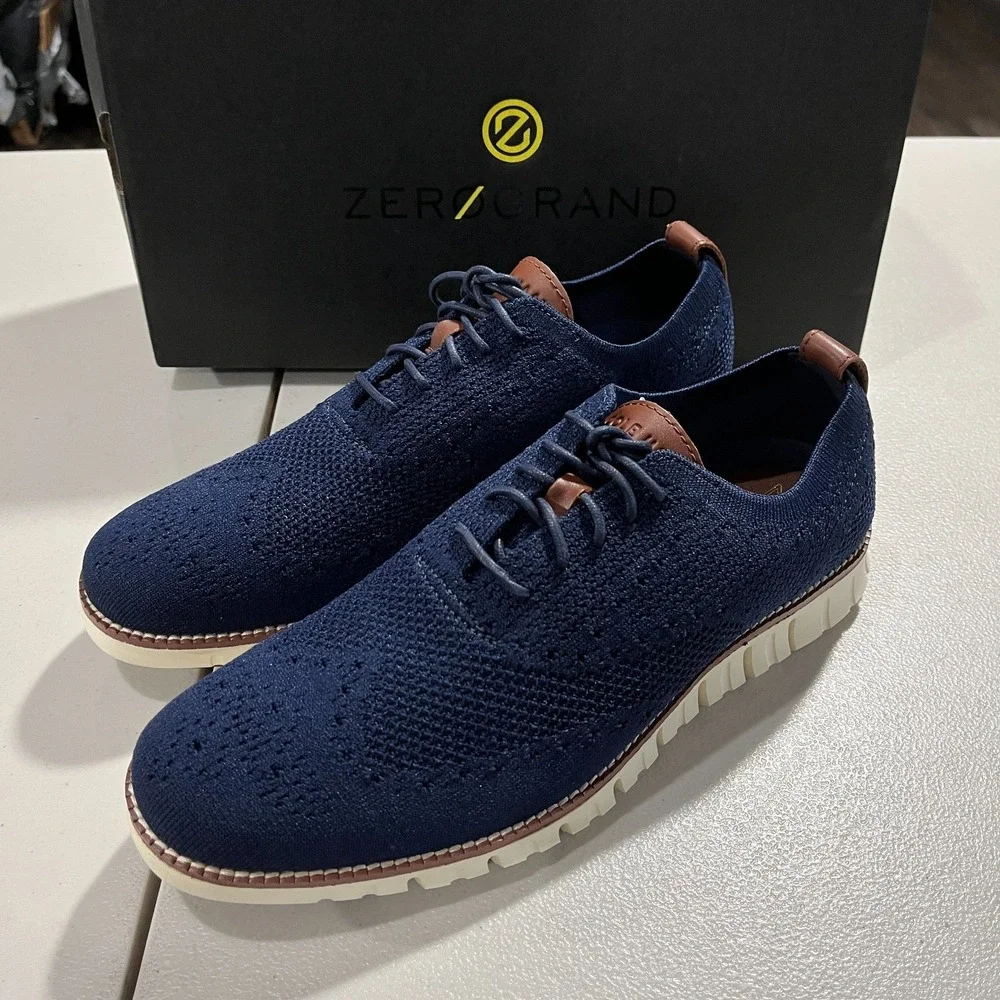 Cole Haan Zerogrand Stitchlite Marine Blue Oxford Mens Shoes 10 Damaged box